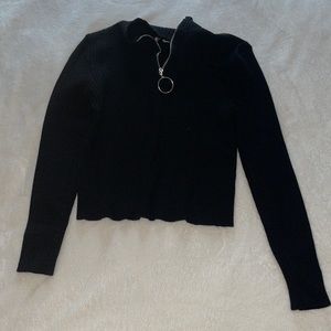 Half- Zipped Black Sweater